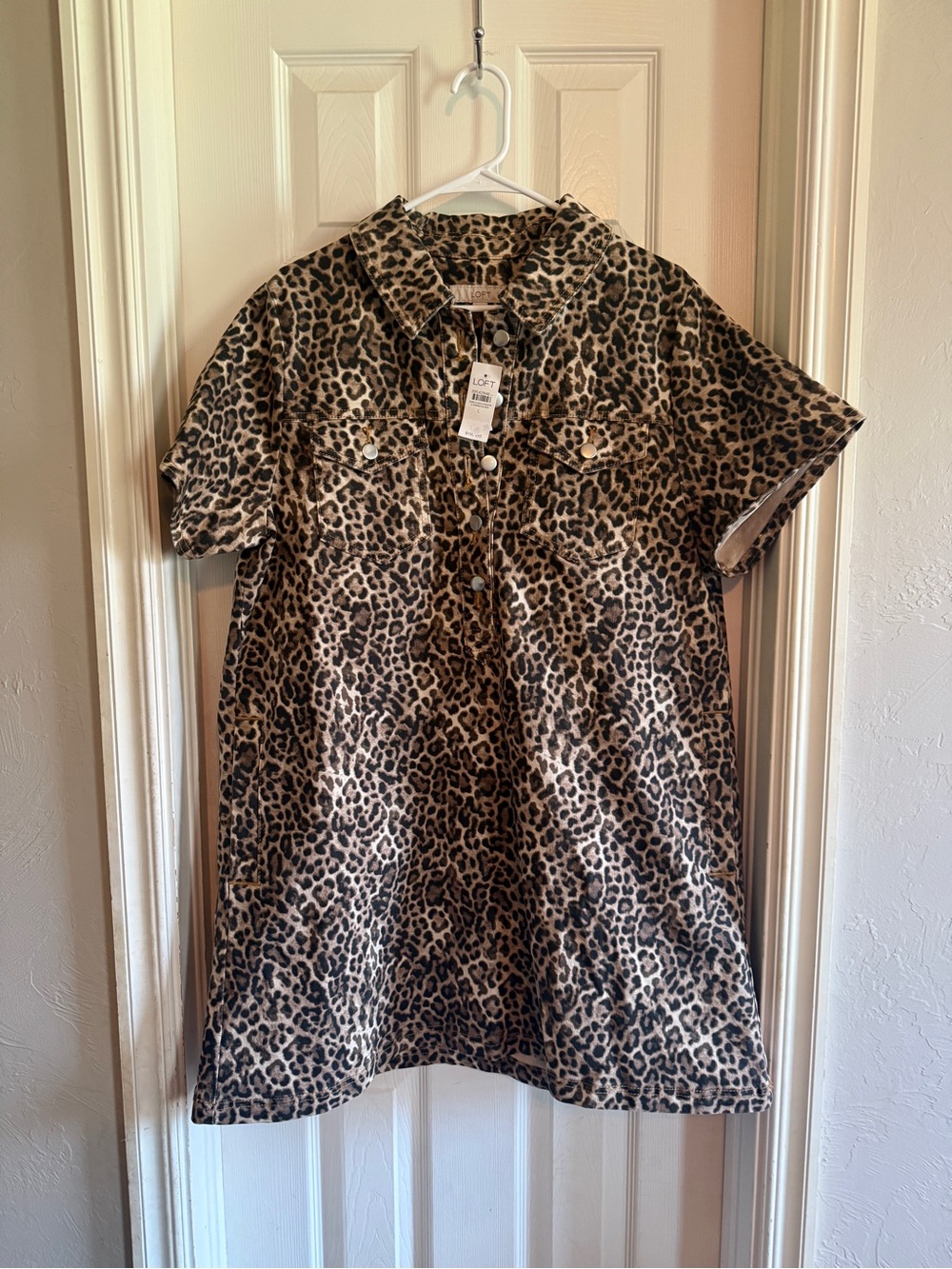 LOFT Leopard Print Denim Dress